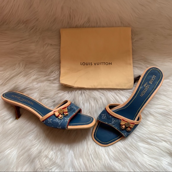 Louis Vuitton Shoes - LOUIS VUITTON LV Denim Monogram Bow Slide Mules